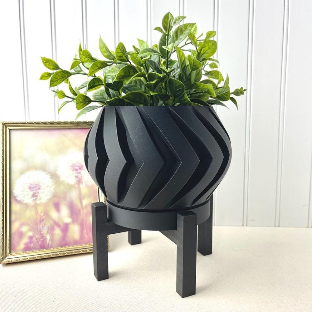 Geometric Indoor Planter Pot, Manse Planter Pot, Swirl Chevron Design